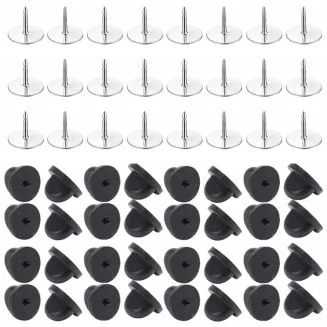 Fako Bijoux - 100 Steek Pinnen Met Rubberen Pin Backs - Badge Pin - Revers Pinnen - Kopspijkers - Vlinder Clutch Backings - Pin Cap Keepers - DIY Voor Broche Sieraden - 100 Sets - Zilver