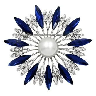 Fako Bijoux - Broche - Bloem - Ster - Kristal - Blauw - Ø 50mm - Zilverkleurig