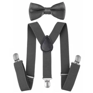 Fako Fashion - Kinder Bretels Met Vlinderstrik - 65cm - Donkergrijs