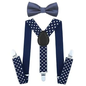 Fako Fashion - Kinder Bretels Met Vlinderstrik - Stippen - 65cm - Navy Blauw