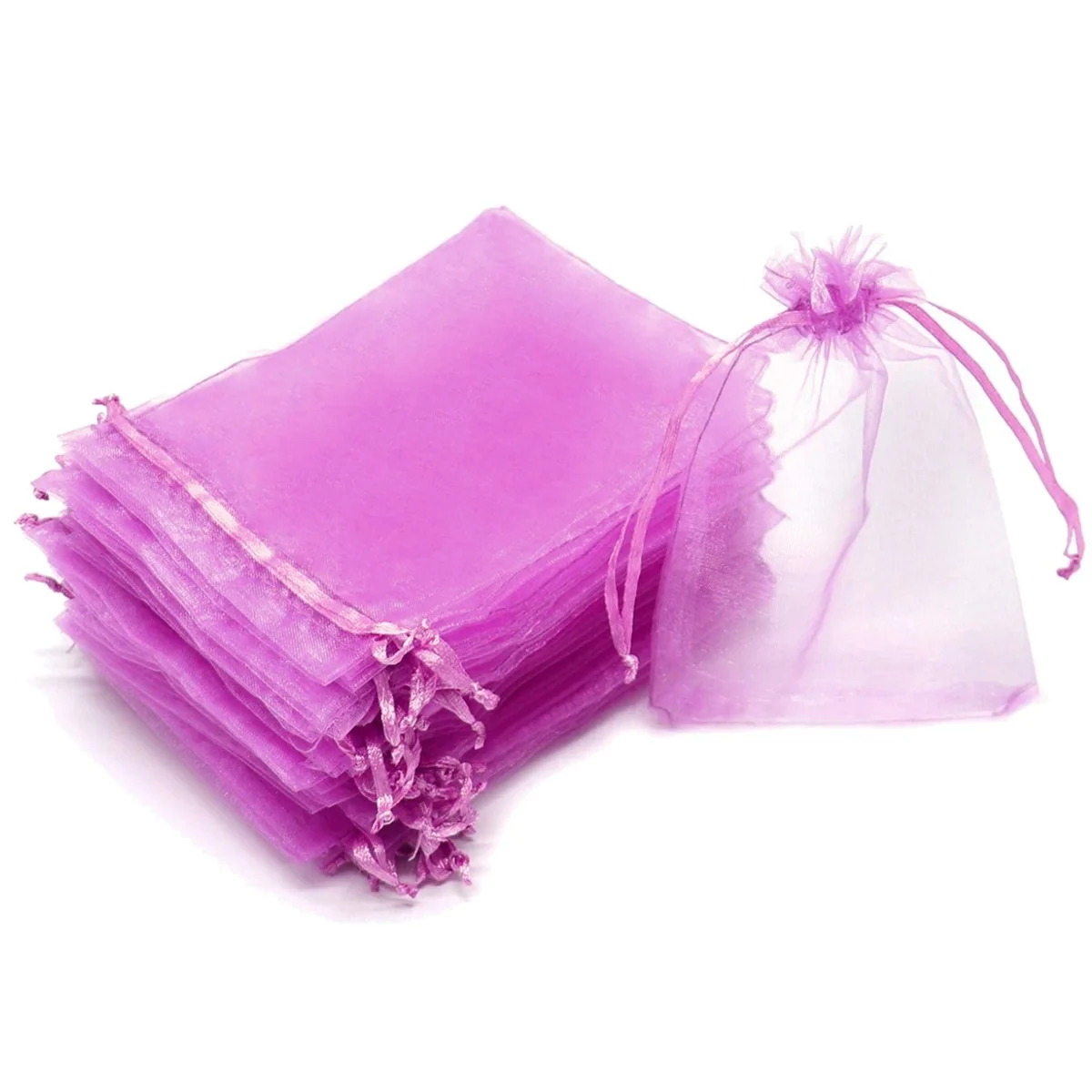 Fako Bijoux - Organza Zakjes - 7x9 cm - Feestzakjes - Snoepzakjes - Cadeauzakjes - Uitdeelzakjes - Sieradenzakjes - Lila Paars - 100 Stuks