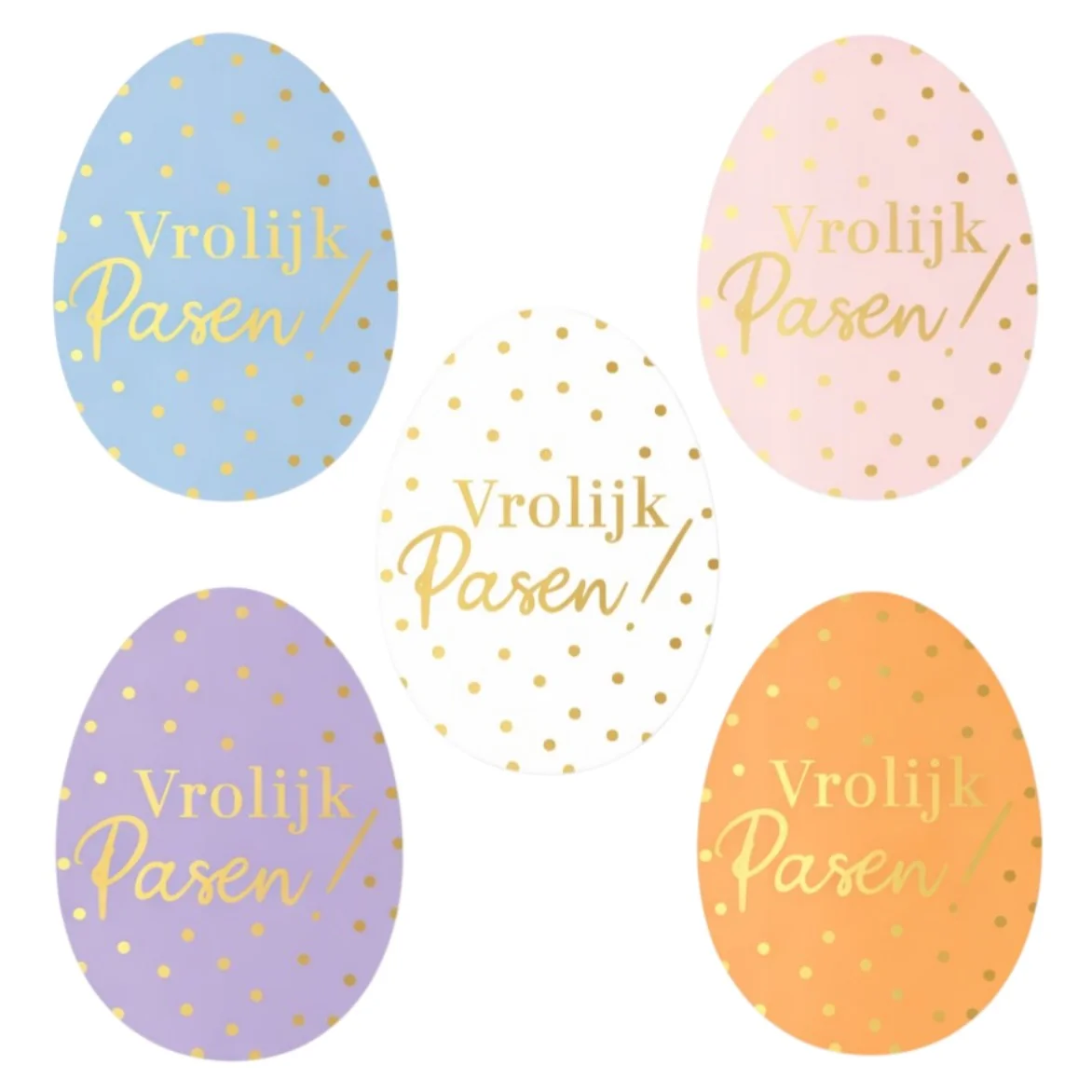 60x Sticker Vrolijk Pasen! - Pastel & Goudfolie - Paasdagen - Paaseitjes - Sluitsticker - Feeststicker - Wensetiket Pasen - Traktatie Sticker - Trakteren - 34x45mm - 60 Stuks