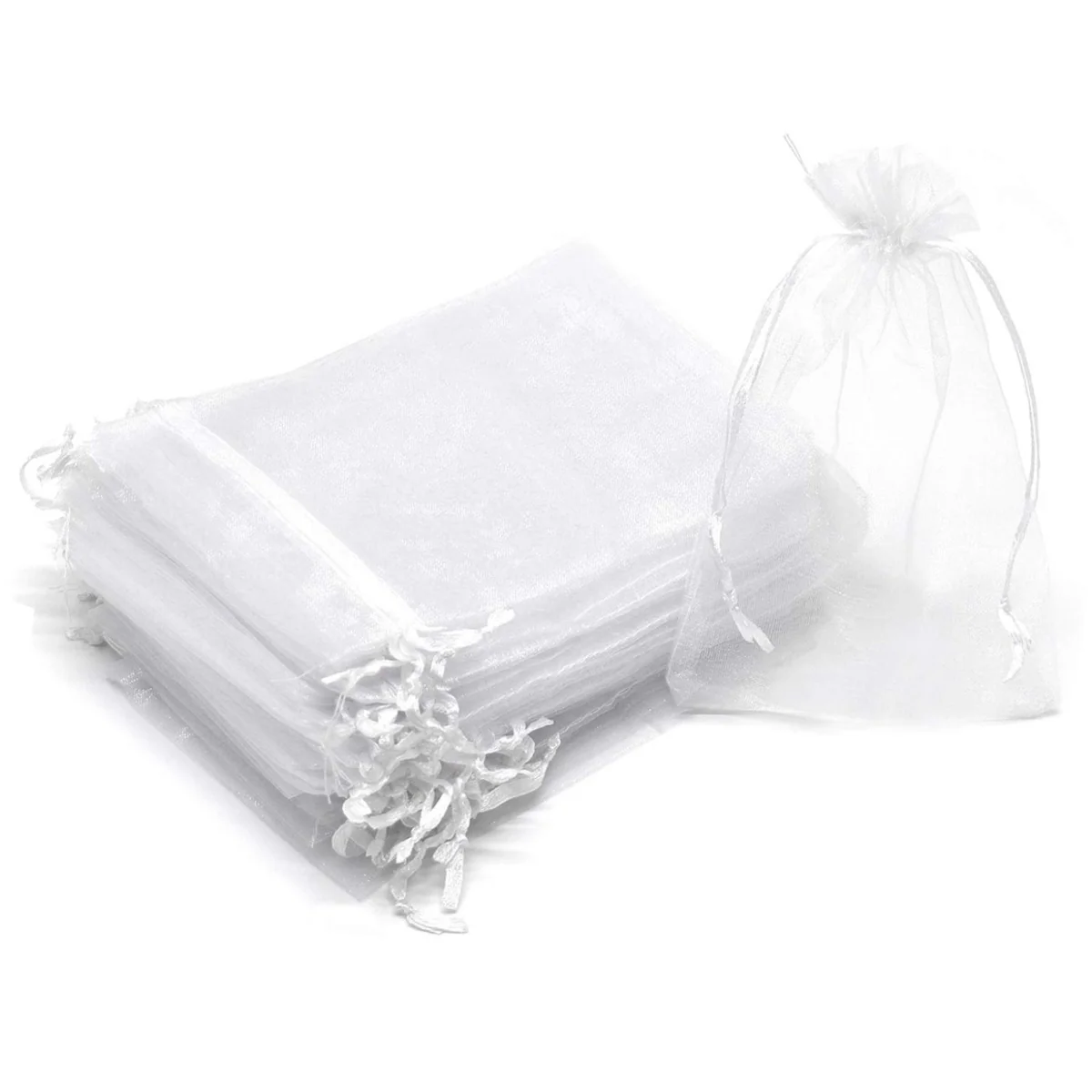 Fako Bijoux - Organza Zakjes - 9x12 cm - Feestzakjes - Snoepzakjes - Cadeauzakjes - Uitdeelzakjes - Sieradenzakjes - Wit - 100 Stuks