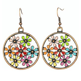 Fako Bijoux - Oorbellen - Cirkel Met Bloemen - Ø 34mm - Multicolour