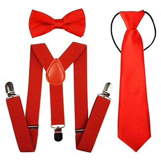 Fako Fashion - Kinder Bretels, Vlinderstrik & Stropdas - Rood