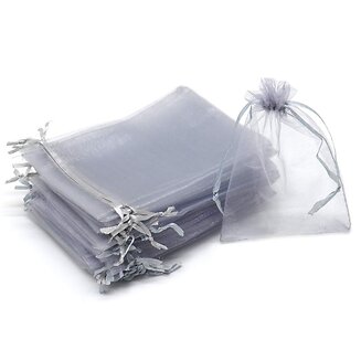 Fako Bijoux - Organza Zakjes - 9x12 cm - Feestzakjes - Snoepzakjes - Cadeauzakjes - Uitdeelzakjes - Sieradenzakjes - Grijs - 20 Stuks