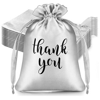 Fako Bijoux - Satijnen Cadeau Zakjes - Zachte Kado Zakjes - Thank You Classic - 10x15cm - Zilver - 20 Stuks