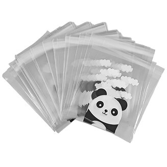 Fako Bijoux - 100x Transparante Uitdeelzakjes XL - Cellofaan Plastic Traktatie Kado Zakjes - Snoepzakjes - Panda - 14x14cm
