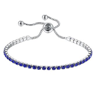 Fako Bijoux - Dames Armband Zirkonia Blauw - 2.5mm - Verstelbaar - Cadeau - Verjaardag - Vrouw – Zilverkleurig