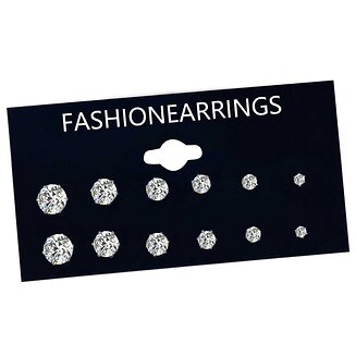 Fako Bijoux - Oorbellen - Steker - Zirkoon - 3-8mm - Set - 6 Paar