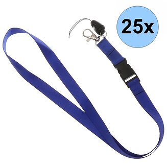 Fako Bijoux - Keycord - Lanyard - Sleutelkoord - Badgehouder - 51cm - 20mm - Blauw - 25 Stuks