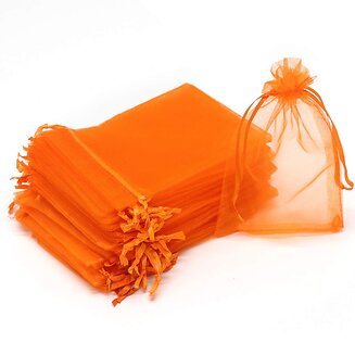 Fako Bijoux - Organza Zakjes - 9x12 cm - Feestzakjes - Snoepzakjes - Cadeauzakjes - Uitdeelzakjes - Sieradenzakjes - Oranje - 50 Stuks