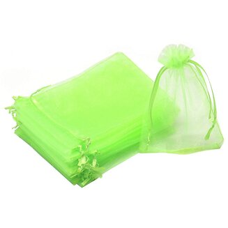 Fako Bijoux - Organza Zakjes - 10x15 cm - Feestzakjes - Snoepzakjes - Cadeauzakjes - Uitdeelzakjes - Sieradenzakjes - Lichtgroen - 100 Stuks