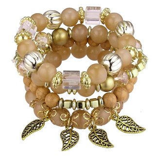Fako Bijoux - Armband Set - Boho - Bohemian - Blaadjes - Beige