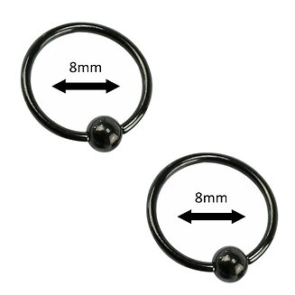Fako Bijoux - Ball Closure Piercing - Ring - 8mm - Zwart - 2 Stuks