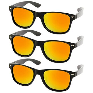 Fako Fashion - 3x Heren Zonnebril - Dames Zonnebril - Classic - UV400 - Zwart - Goud/Rode Spiegelglazen - 3 Stuks
