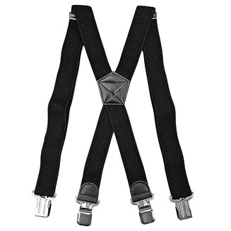 Fako Fashion - Brede Heren Bretels - 40mm Breed - 4 Clips - 28mm Brede Clips - XL - 120cm - Zwart - Gestikt