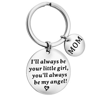 Fako Bijoux - Sleutelhanger I'll Always Be Your Little Girl, You'll Always Be My Angel - MOM - Cadeau - Geschenk - Zilverkleurig
