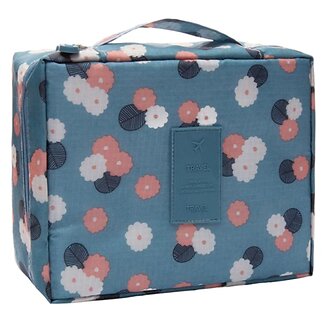 Fako Fashion - Make Up Tasje Rechthoek - Cosmetica Organizer - Toilettas - 21x16x8cm - Bloemen Lichtblauw