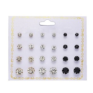Fako Bijoux - Oorbellen - Steker - Zirkonia - 3-8mm - Goud/Zilver/Zwart - 12 Paar