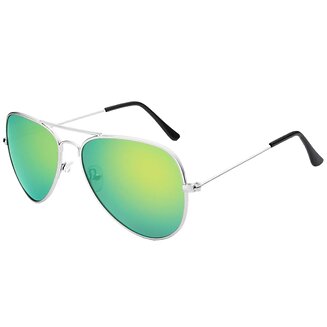 Fako Sunglasses - Kinder Pilotenbril - Piloot Zonnebril - Jongens Zonnebril - Meisjes Zonnebril - Zilver - Groen