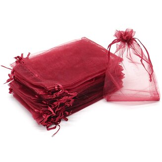 Fako Bijoux - Organza Zakjes - 7x9 cm - Feestzakjes - Snoepzakjes - Cadeauzakjes - Uitdeelzakjes - Sieradenzakjes - Bordeaux Rood - 50 Stuks