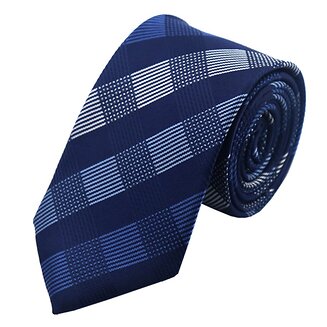 Fako Fashion - Skinny Stropdas - DLX - 145cm - Donkerblauw Geruit