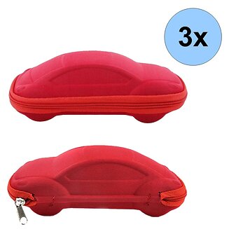 Fako Bijoux - Brillenkoker - Auto - EVA - Met Rits - Nylon - Rood - 3 Stuks