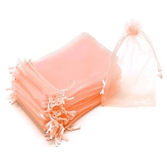 Fako Bijoux - Organza Zakjes - 10x15 cm - Feestzakjes - Snoepzakjes - Cadeauzakjes - Uitdeelzakjes - Sieradenzakjes - Zalmroze - 50 Stuks