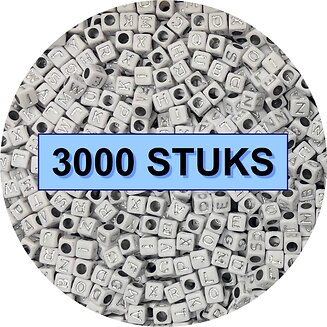 Fako Bijoux - Letterkralen Vierkant Bulk - Letter Beads - Alfabet Kralen - Sieraden Maken - 3000 Stuks - Wit/Zilver
