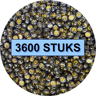 Fako Bijoux - Letterkralen Rond Bulk - Letter Beads - Alfabet Kralen - Sieraden Maken - 3600 Stuks - Zwart/Goud