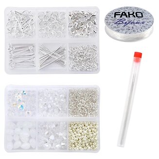 Fako Bijoux - DIY Kralen Set - Glas Kralen Set - Sieraden Maken - 846 Stuks - Crystal AB