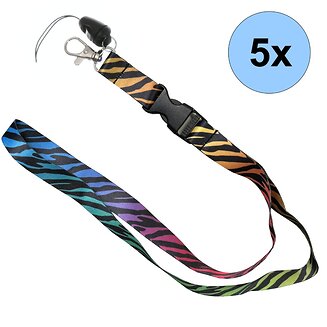 Fako Bijoux - Keycord Print - Lanyard - Sleutelkoord - Badgehouder - 51cm - 20mm - Zebra Regenboog - 5 Stuks