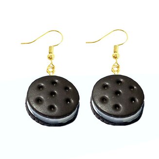 Fako Bijoux - Oorbellen - Cream Cookie - 21x43mm - Zwart/Wit