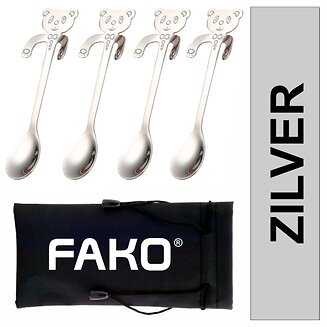 Fako Bijoux - Theelepel / Koffielepel Hangende Beer - Zilver - 4 Stuks
