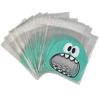 Fako Bijoux - 100x Uitdeelzakjes - Cellofaan Plastic Traktatie Kado Zakjes - Snoepzakjes - Monster - 10x10cm - Groen