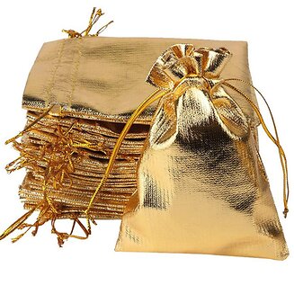 Fako Bijoux - Organza Zakjes - 9x12 cm - Feestzakjes - Snoepzakjes - Cadeauzakjes - Uitdeelzakjes - Sieradenzakjes - Metal Goud - 20 Stuks