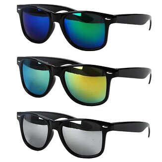 Fako Sunglasses - 3x Heren Zonnebril - Dames Zonnebril - Classic - UV400 - Spiegel Mat Zwart - 3 Stuks