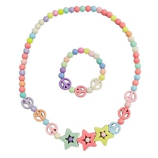 Fako Bijoux - Kinderketting en Armband - Plastic - Sterren & Peace