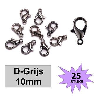 Fako Bijoux - Karabijn Sluitingen - Gun Metal - 10mm - 25 Stuks