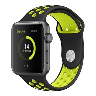 Fako - Siliconen Band Voor Apple Watch - Series 1/2/3/4 - 38-40mm - Zwart/Geel
