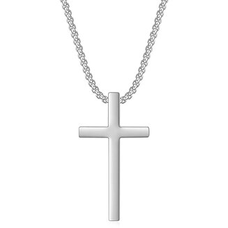 Fako Bijoux - Ketting Met Kruis - Kruisje - 24x42mm - 60cm - 2mm - Stainless Steel - RVS - Staal - Zilverkleurig