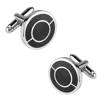 Fako Bijoux - Manchetknopen Rond - Zwart - Halfom - Ø 18mm - Zilverkleurig