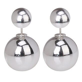 Fako Bijoux - Oorbellen - Double Dots - Parel - Zilverkleurig