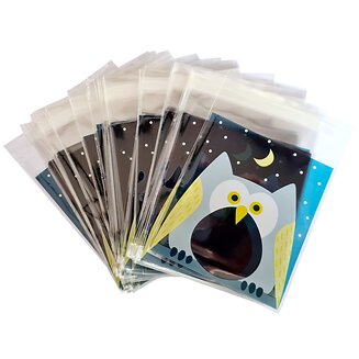 Fako Bijoux - 100x Uitdeelzakjes - Cellofaan Plastic Traktatie Kado Zakjes - Snoepzakjes - Uiltje - 10x10cm
