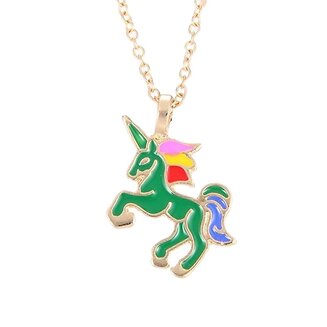 Fako Bijoux - Ketting - Eenhoorn Regenboog Groen - Goudkleurig