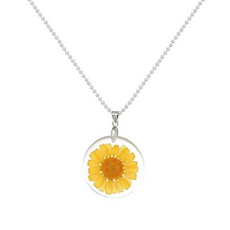 Fako Bijoux - Ketting - Gedroogde Bloem - Acryl - Geel