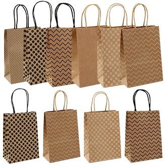 Fako Bijoux - 24 Papieren Uitdeeltasjes Natural Print - 15x8x21cm - Stevig Papier - Traktatie Zakjes - Papieren Tasjes - Cadeau Zakjes - Uitdeelzakjes - 6 Verschillende Motieven - Kraftpapier - 24 Stuks