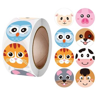 500 Stickers Op Rol - 2.5cm - Boerderij Dieren - Beloningsstickers - Stickers Kinderen - Sluitsticker - Sluitzegel - 25mm