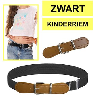 Fako Fashion - Kinderriem Elastisch Oval - Elastische Riem Voor Kinderen - Rekbare Riem - Broekriem - Stretch Riem - Natural - Zwart
